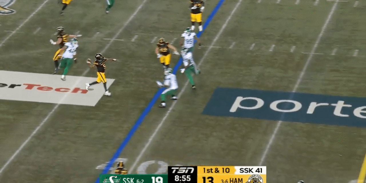 Watch: Hamilton Tiger-Cats QB Tre Ford throws unreal 41-yard TD pass against Saskatchewan